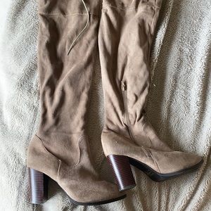 Red dress boutique over knee boots